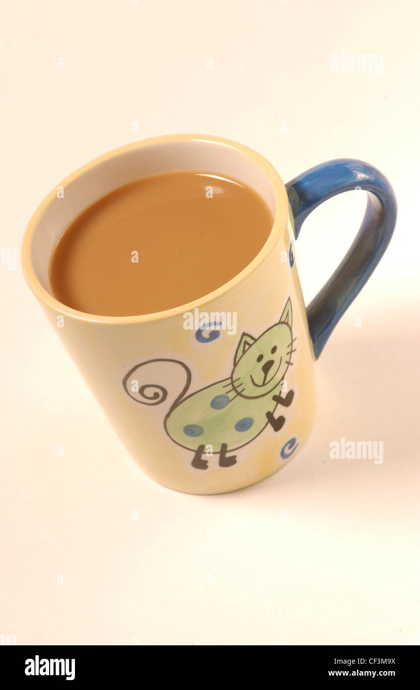 Café en tasse avec motif chat Banque D'Images