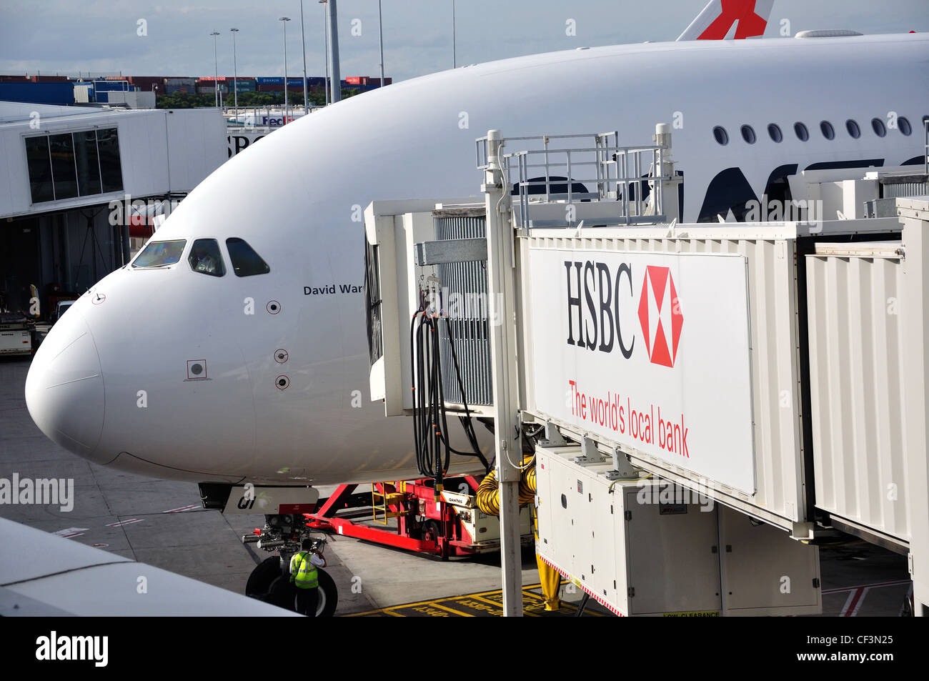 Qantas Airbus A380 à la porte, l'aéroport de Sydney Kingsford Smith, Mascot, Sydney, New South Wales, Australia Banque D'Images
