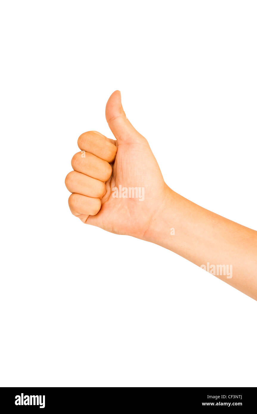 Coup de main mâle isolé sur blanc, pour l'éloge ou comme les gestes de la main. Banque D'Images