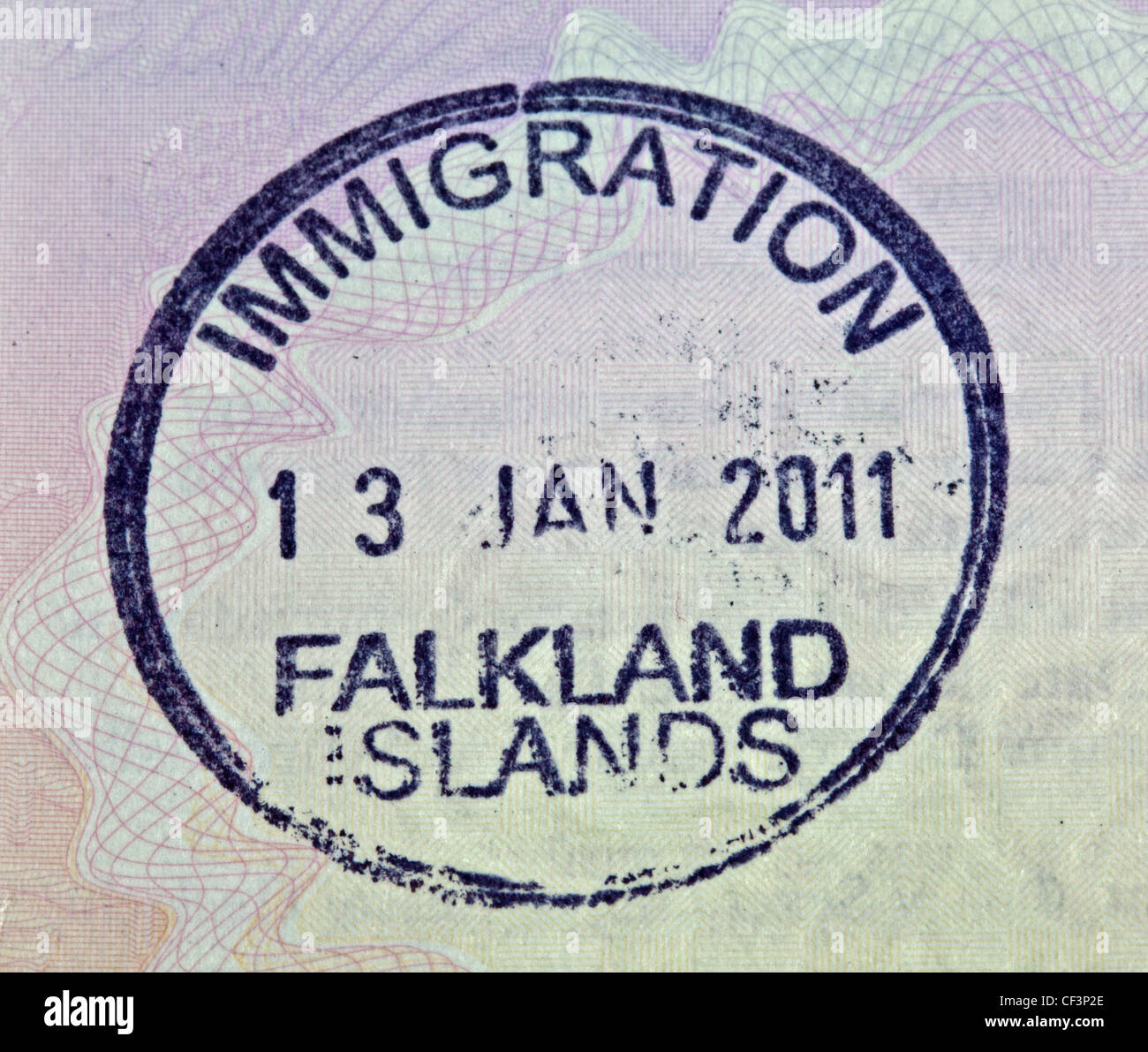 L'immigration des îles Falkland Stamp dans le passeport Banque D'Images