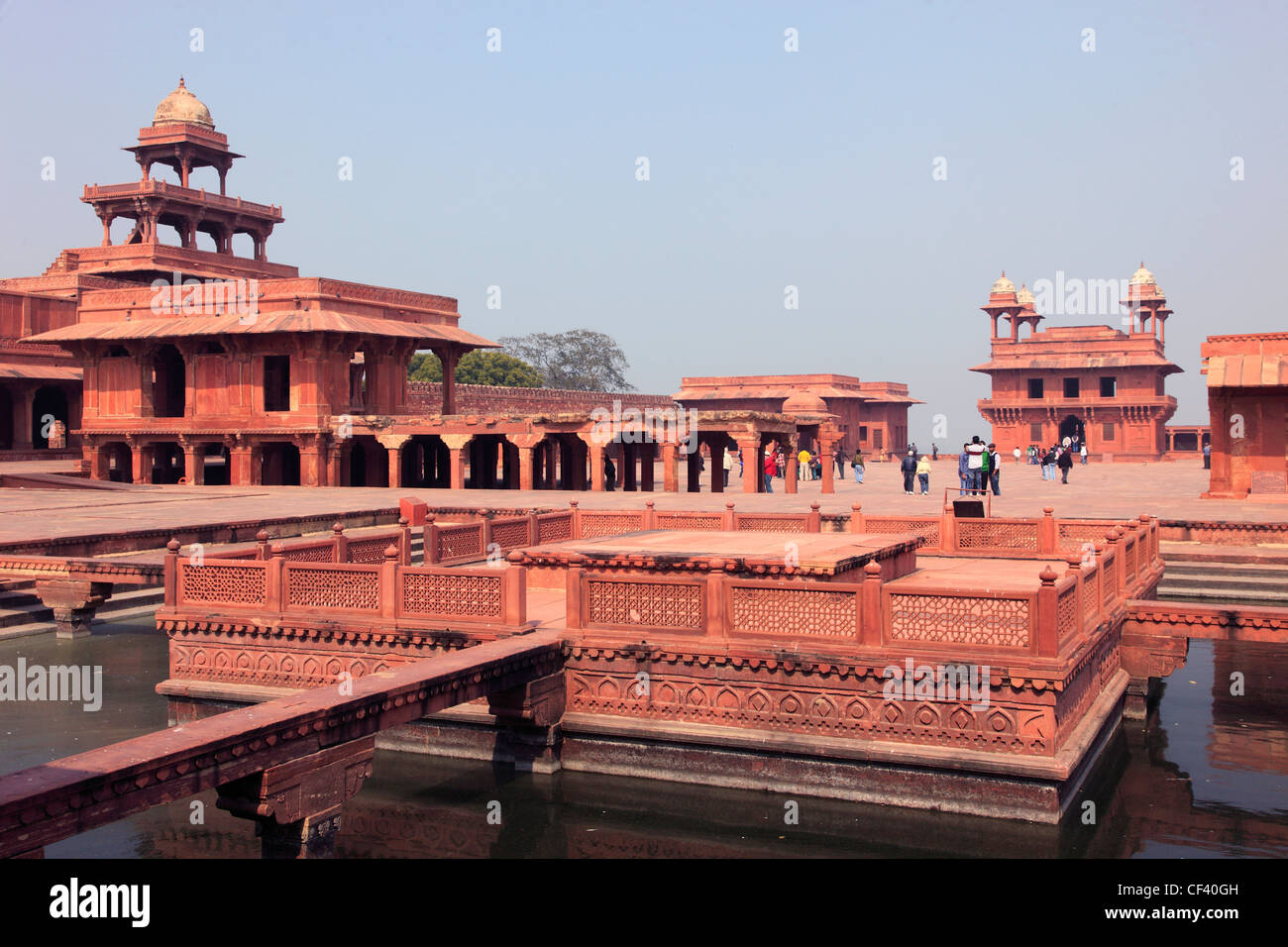 L'Inde, Uttar Pradesh, Fatehpur Sikri, Panch Mahal, Anup Talab, Diwan-i-Khas, Banque D'Images