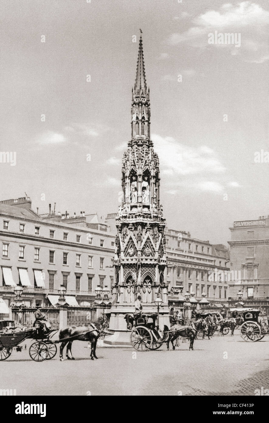 L'Eleanor Cross, Charing Cross, Londres, Angleterre à la fin du xixe siècle. Banque D'Images