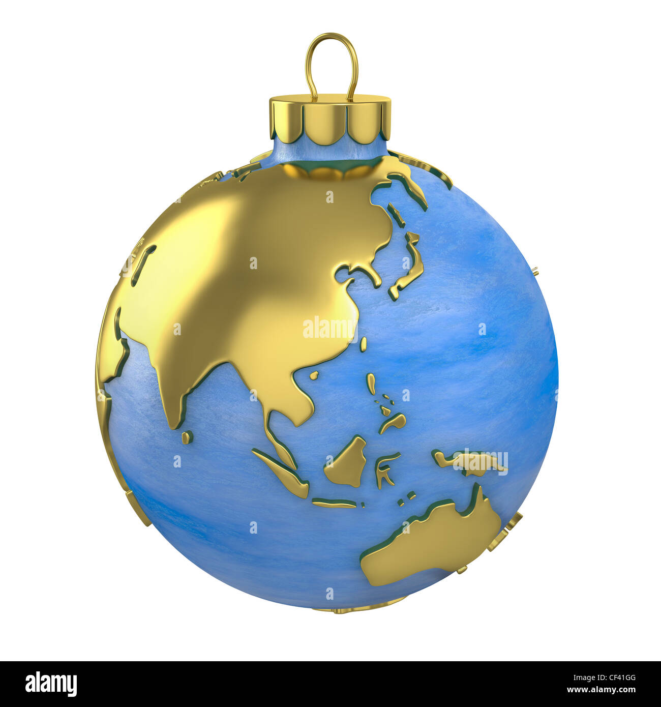 Boule de Noël en forme de globe ou planète isolé sur fond blanc, une partie de l'Asie Banque D'Images