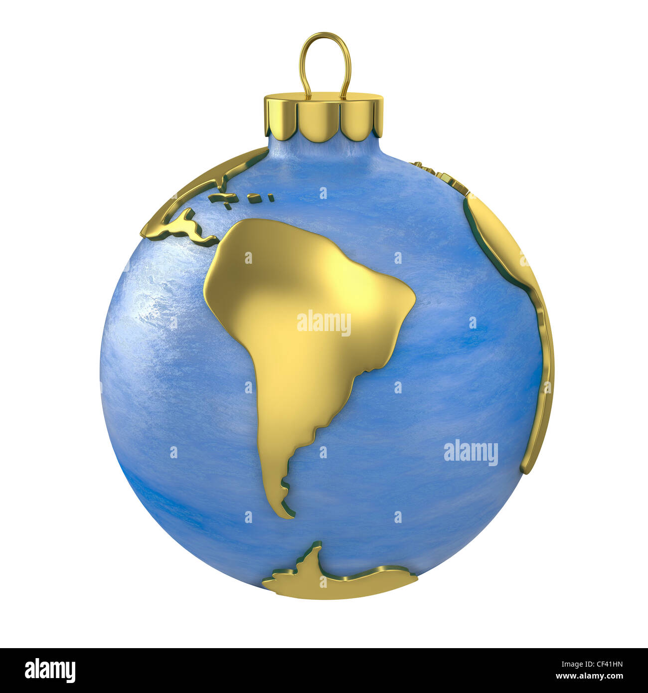 Boule de Noël en forme de globe ou planète isolé sur fond blanc, une partie de l'Amérique du Sud Banque D'Images