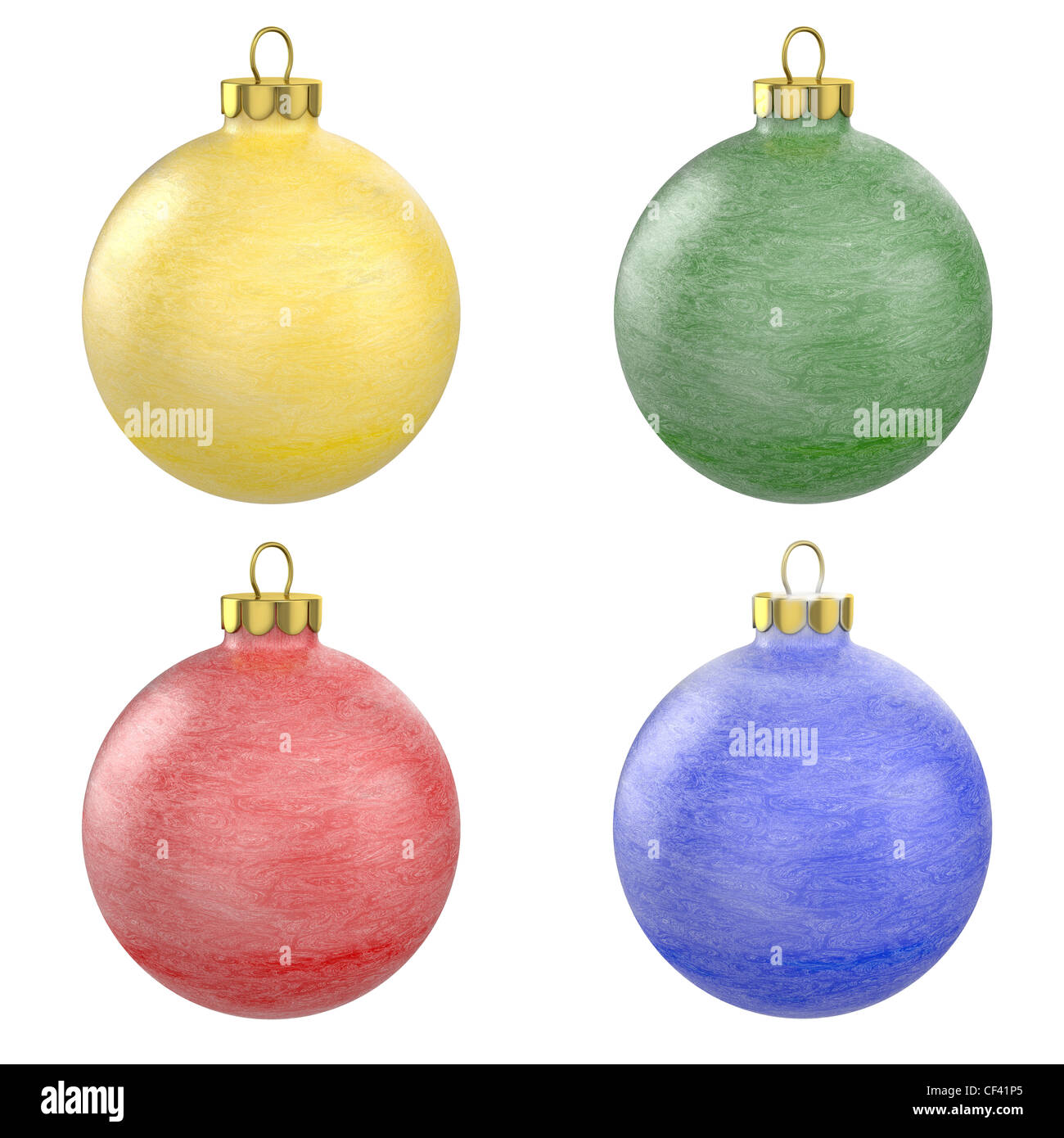 Quatre boules de noël avec texture gel isolé sur fond blanc Banque D'Images