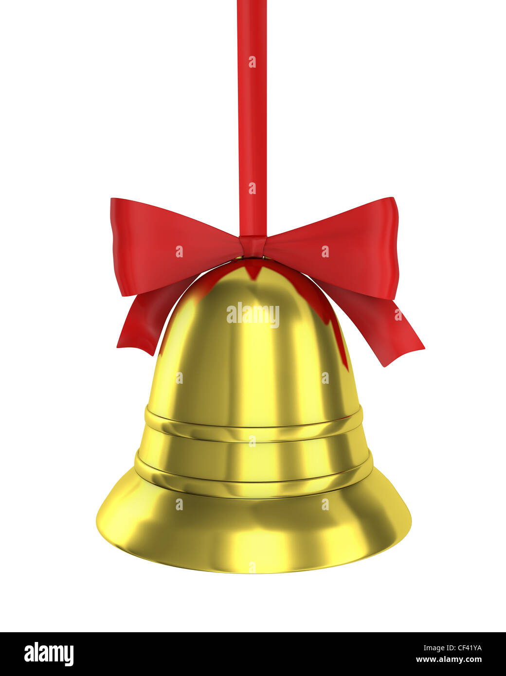 Bell noël avec ruban rouge isolé sur fond blanc Banque D'Images