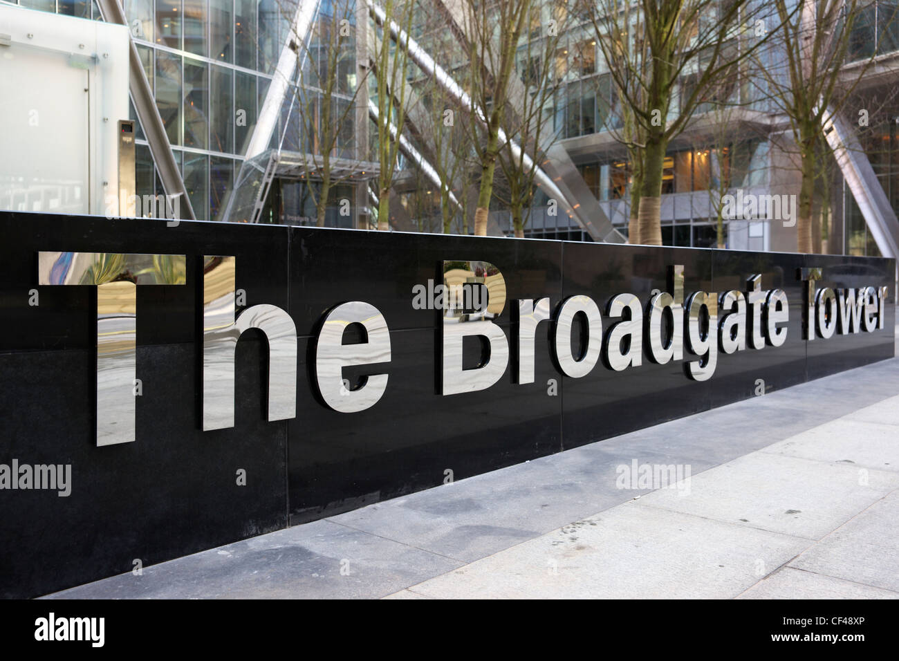 Broadgate Tower Sign in Primrose Street. Banque D'Images