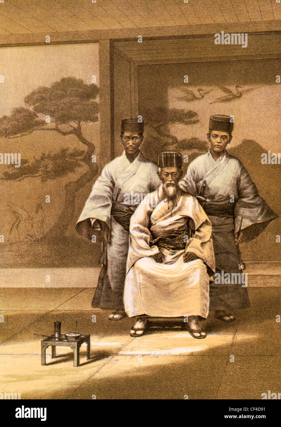 Portrait de régent de Lew Chew et deux autres hommes. 1853 à partir de l'expédition du Commodore Perry au Japon Banque D'Images