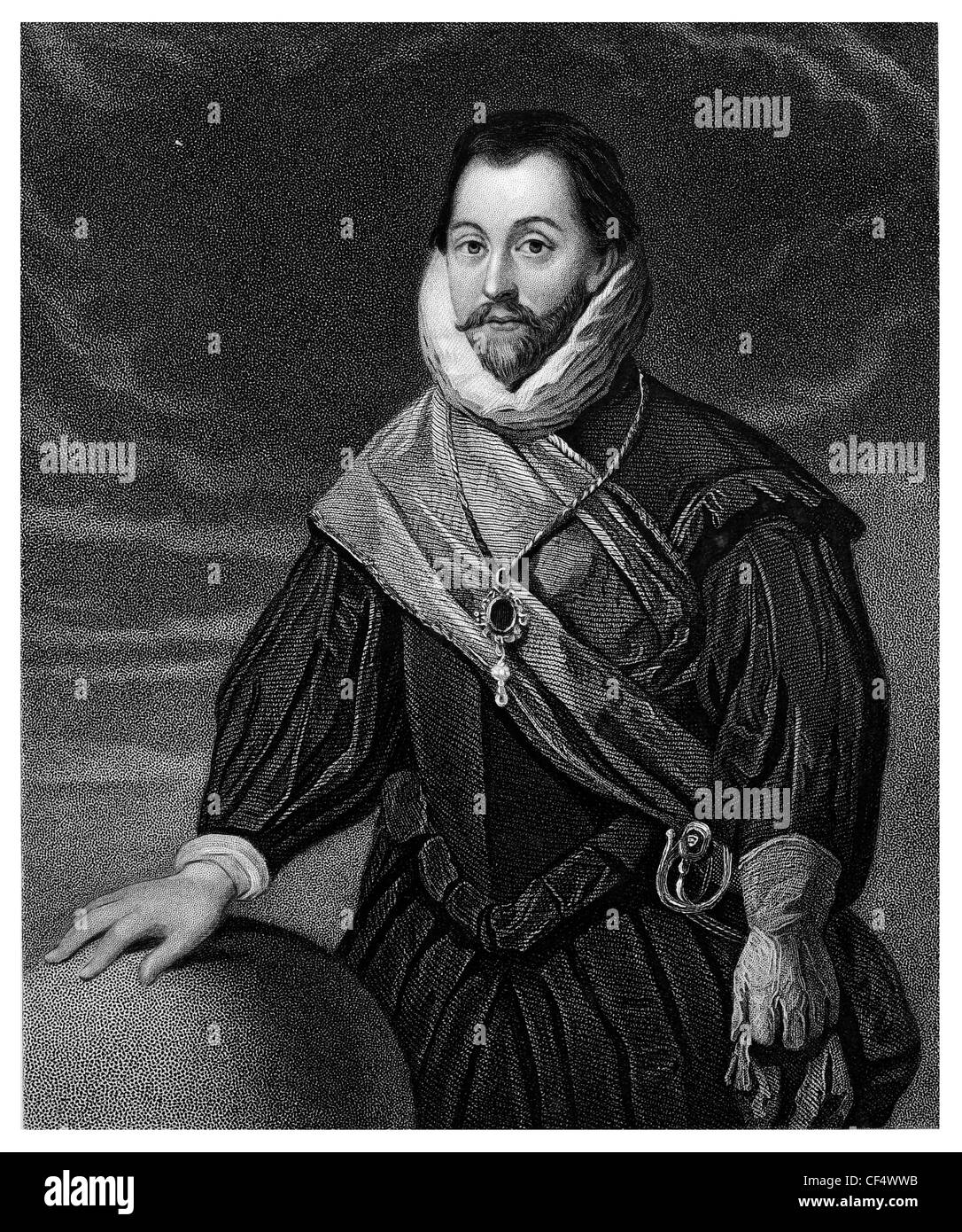 Le Vice-amiral Sir Francis Drake capitaine corsaire anglais navigator slaver politicien ère élisabéthaine Armada espagnole Banque D'Images