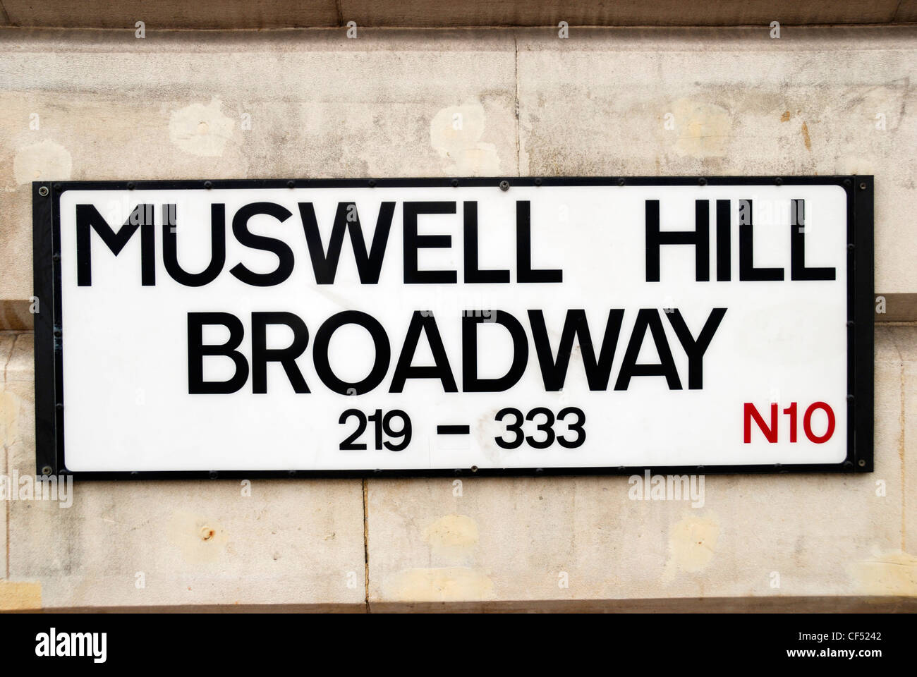 Muswell Hill Broadway N10 Plaque de rue. Banque D'Images