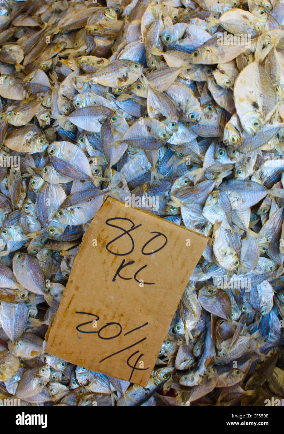 Petit poisson brillant pour la vente au marché local Banque D'Images