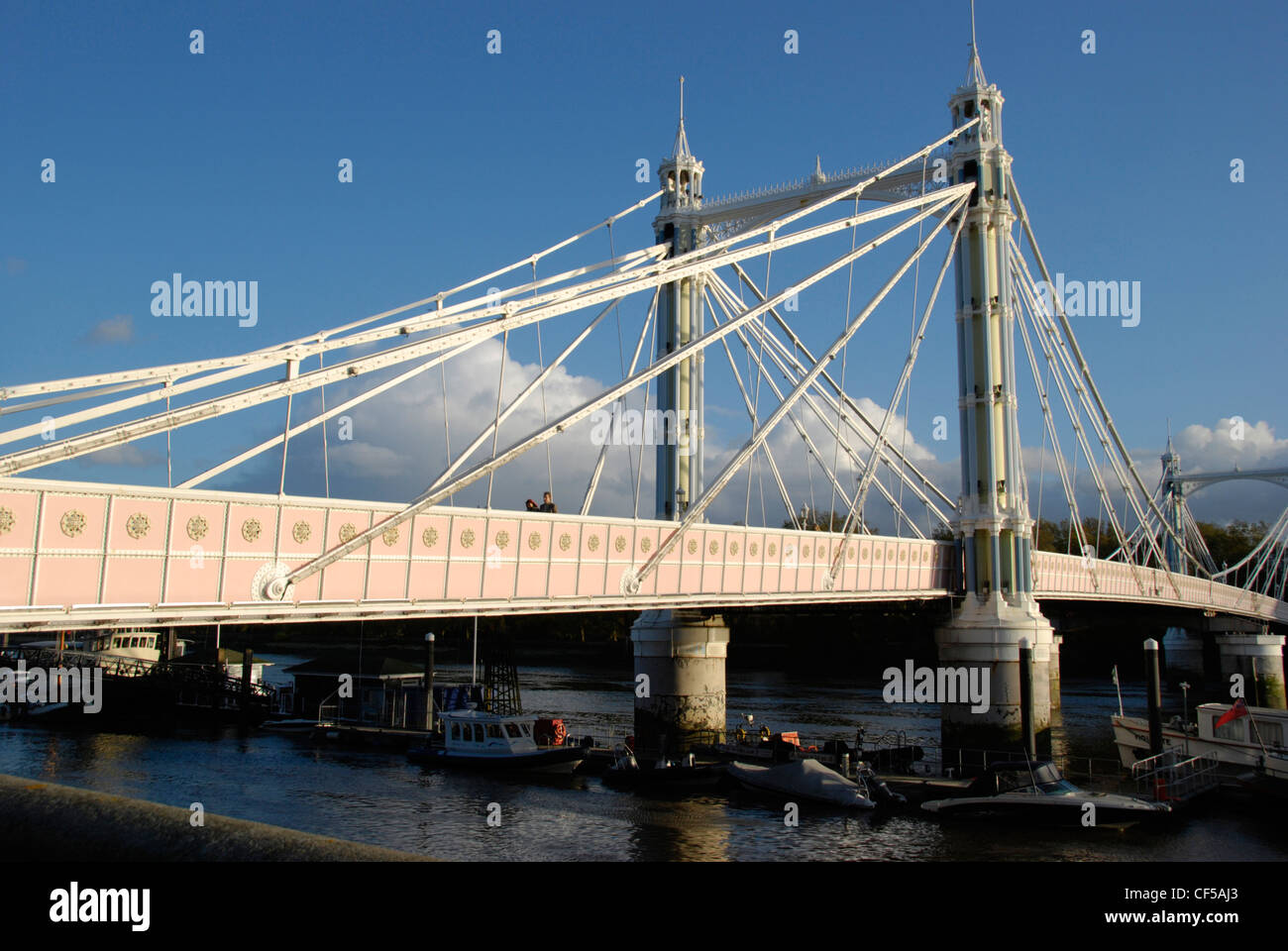 Vue de l'Albert Bridge à partir de Chelsea Embankment. Banque D'Images