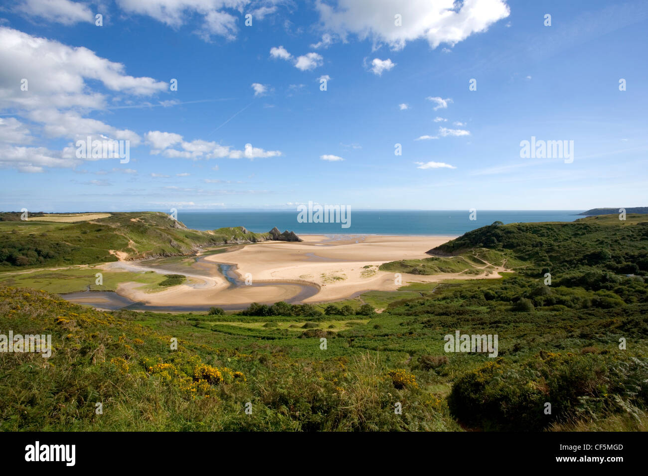 La vue de trois rochers Bay Caravan and Camping site. Voté Meilleure vue au Pays de Galles par Country Life Magazine en juillet 2002, il est s Banque D'Images