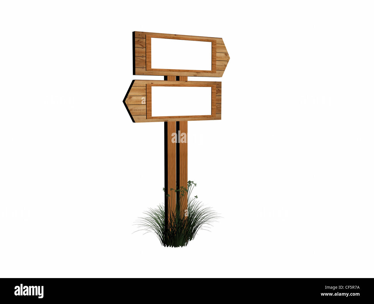Deux flèches en bois rétro 3d - index sur une colonne Banque D'Images