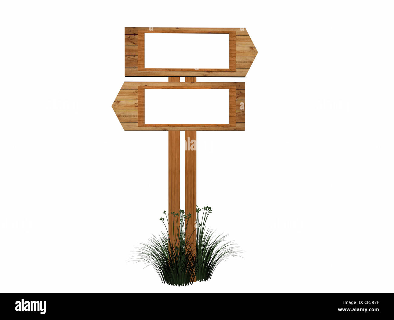 Deux flèches en bois rétro 3d - index sur une colonne Banque D'Images