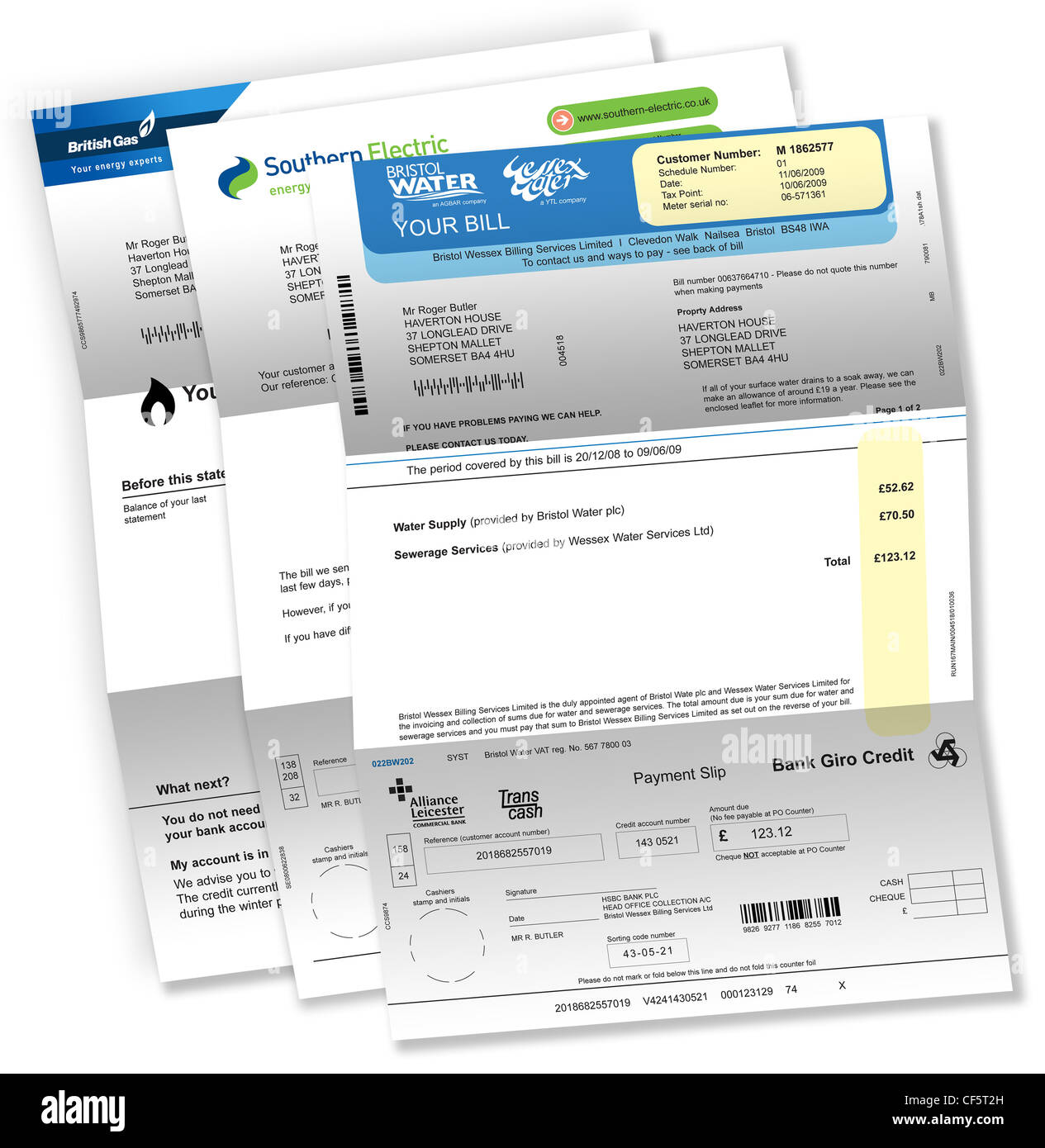 Image vie encore de factures du ménage Banque D'Images