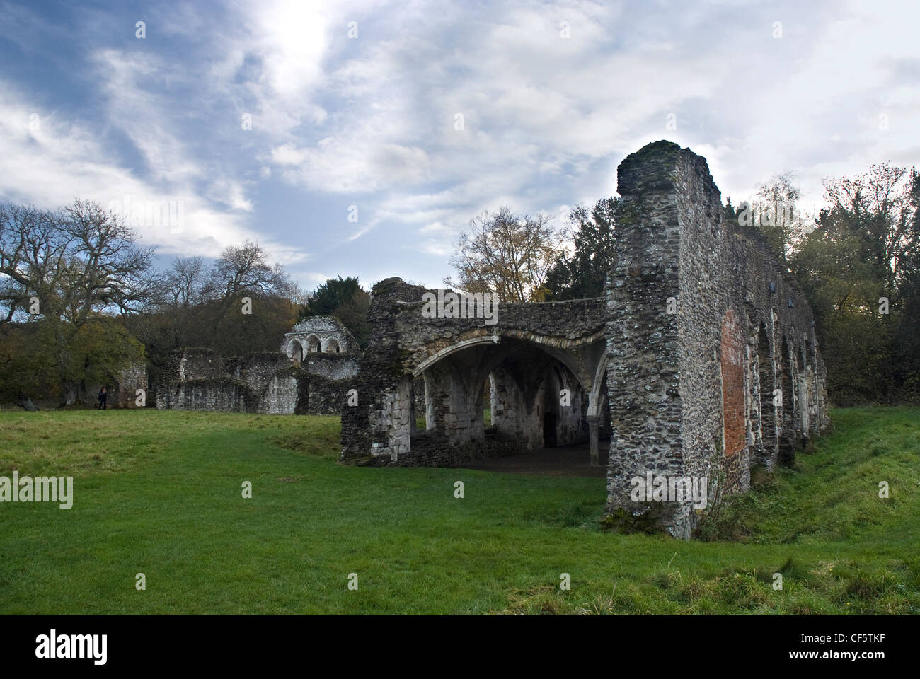 Les ruines de l'abbaye de Waverley, la première abbaye cistercienne en Angleterre, fondée en 1128 par William Giffard, évêque de Winchester. Banque D'Images