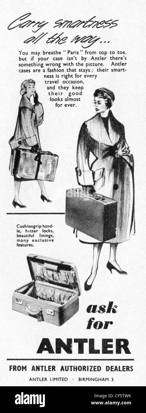 1957 Annonce de l'andouiller valises, publié au Royaume-Uni Banque D'Images