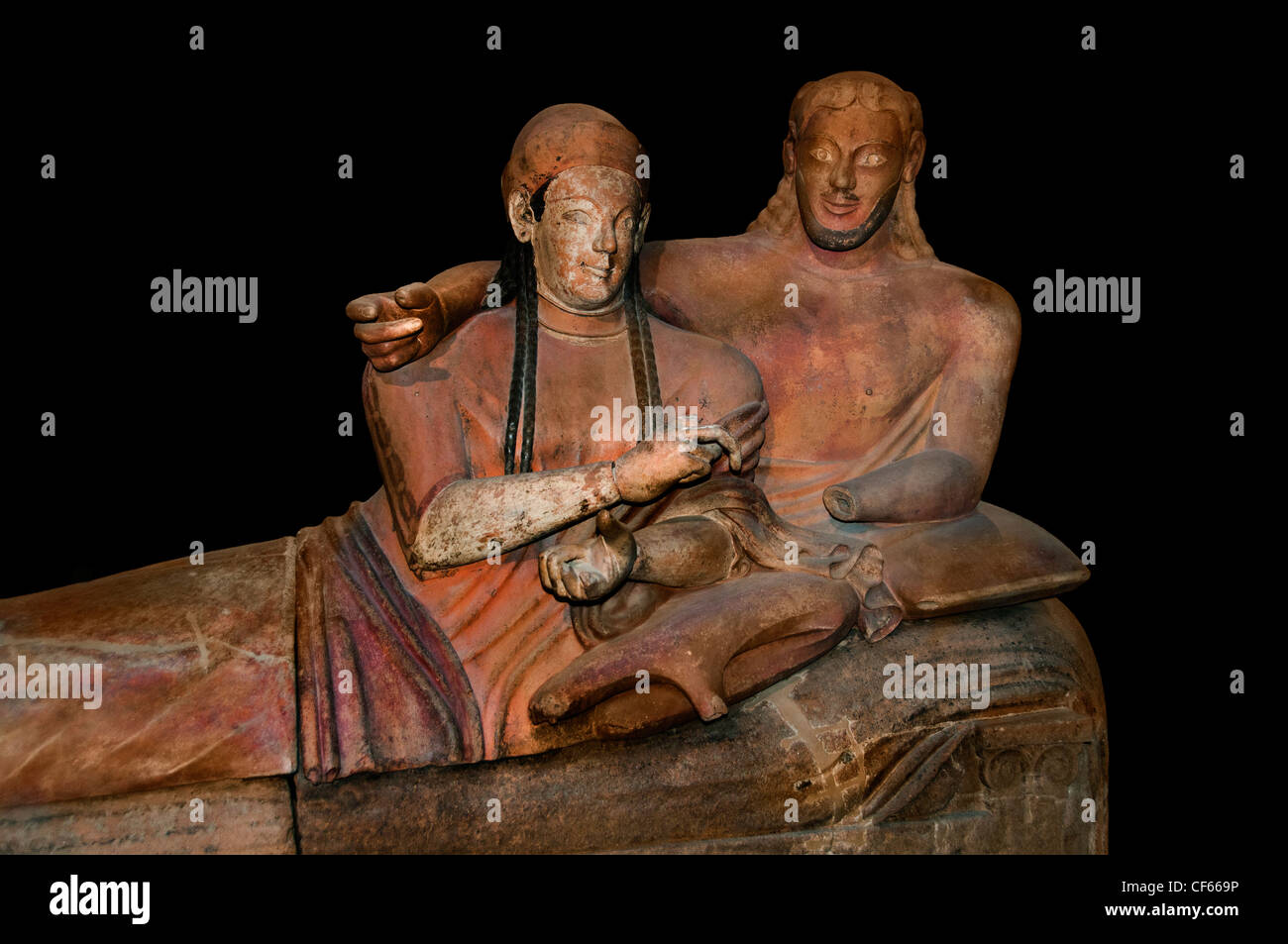 Tombeau Sarcophage de terre cuite quelques 6e siècle avant J.-C. les étrusques vivaient dans la région de Toscane, l'Ombrie et du Latium (nord de Rome)700 BC - 400 BC. Italie italien. Banque D'Images