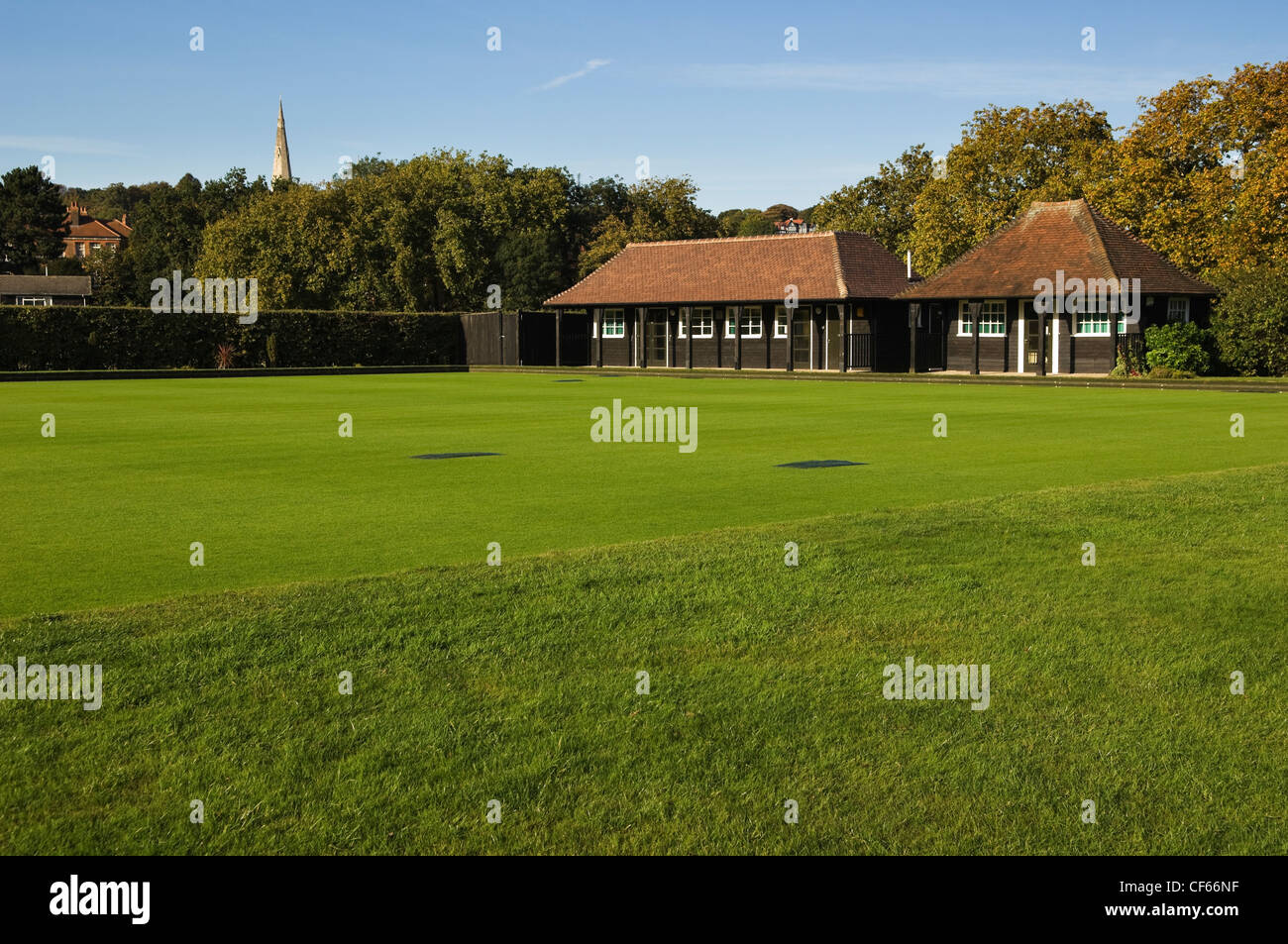 Un bowling green sur Hampstead Heath. Banque D'Images