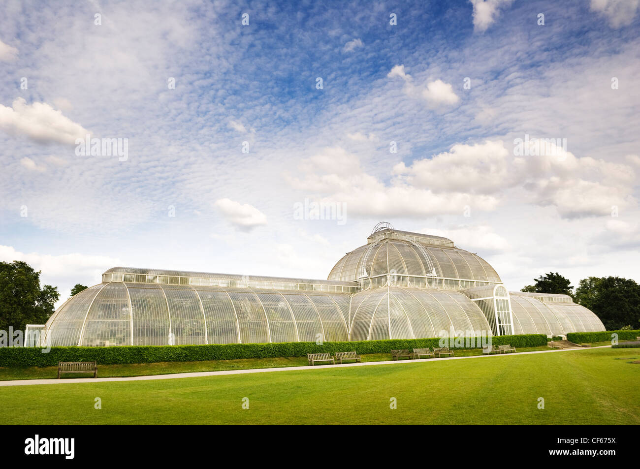 L'arrière de la Palm House, la colonie la plus importante structure de verre et de fer de l'époque victorienne dans le monde, à Kew Gardens. Banque D'Images