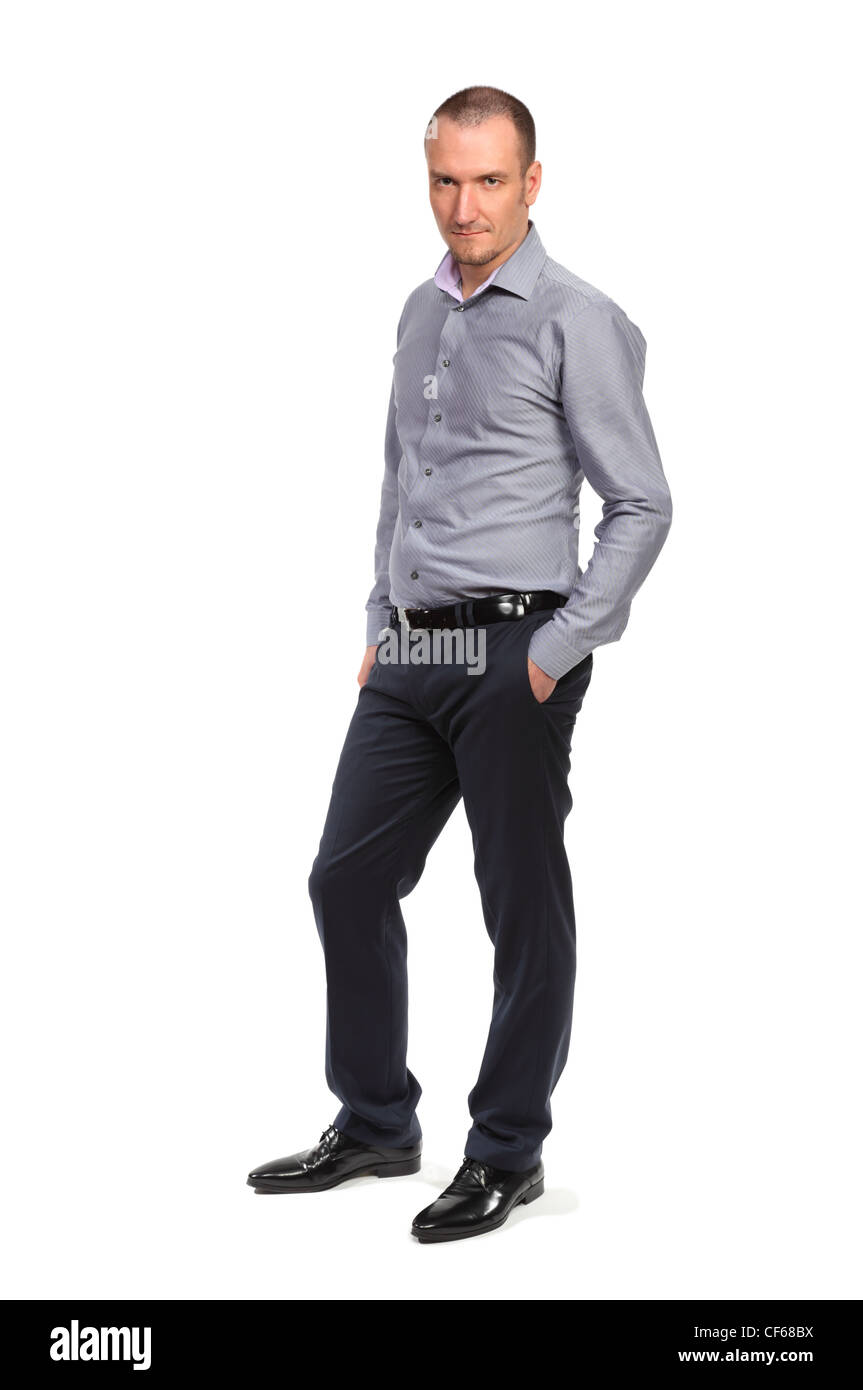 L'homme d'affaires réussi en chemise, full length portrait isolated on white Banque D'Images