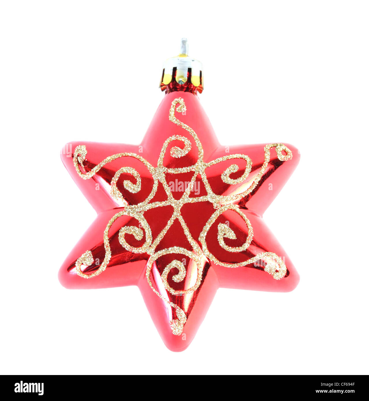 Vue rapprochée d'un arbre de Noël rouge star isolated on white Banque D'Images