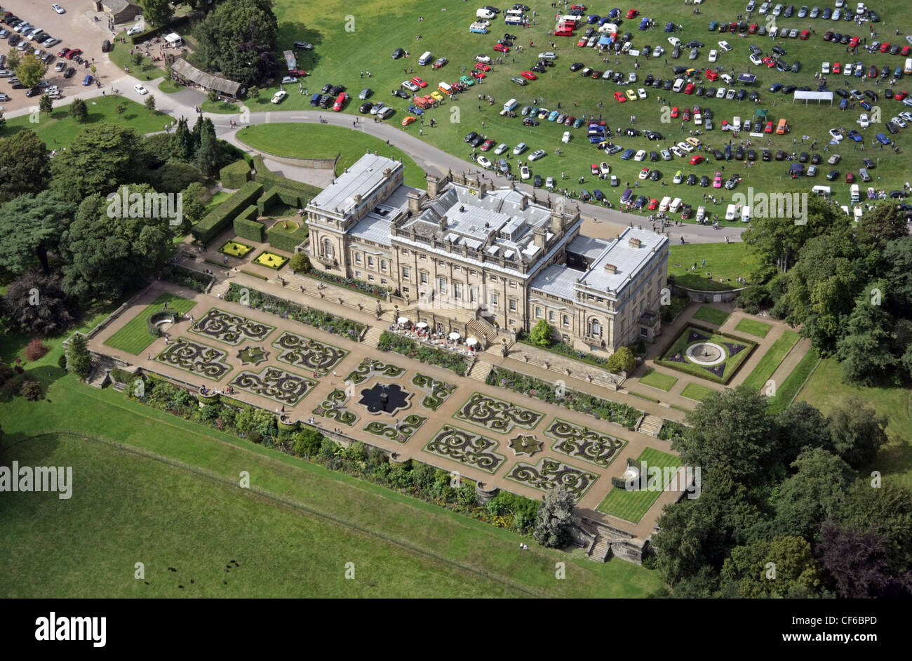 Vue aérienne de Harewood House près de Leeds Banque D'Images