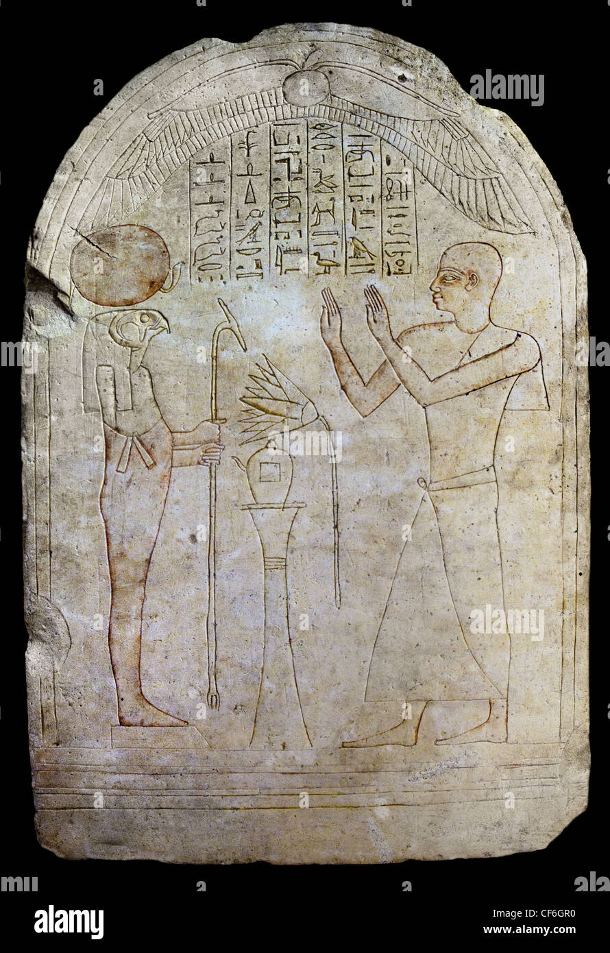 Cette stèle est Irtyrtcha prêtre d'Osiris et orfèvre d'Amon Ra aime Horakhti 25 - 26 BC 685-525 Dynastie Égypte hiéroglyphe égyptien Banque D'Images