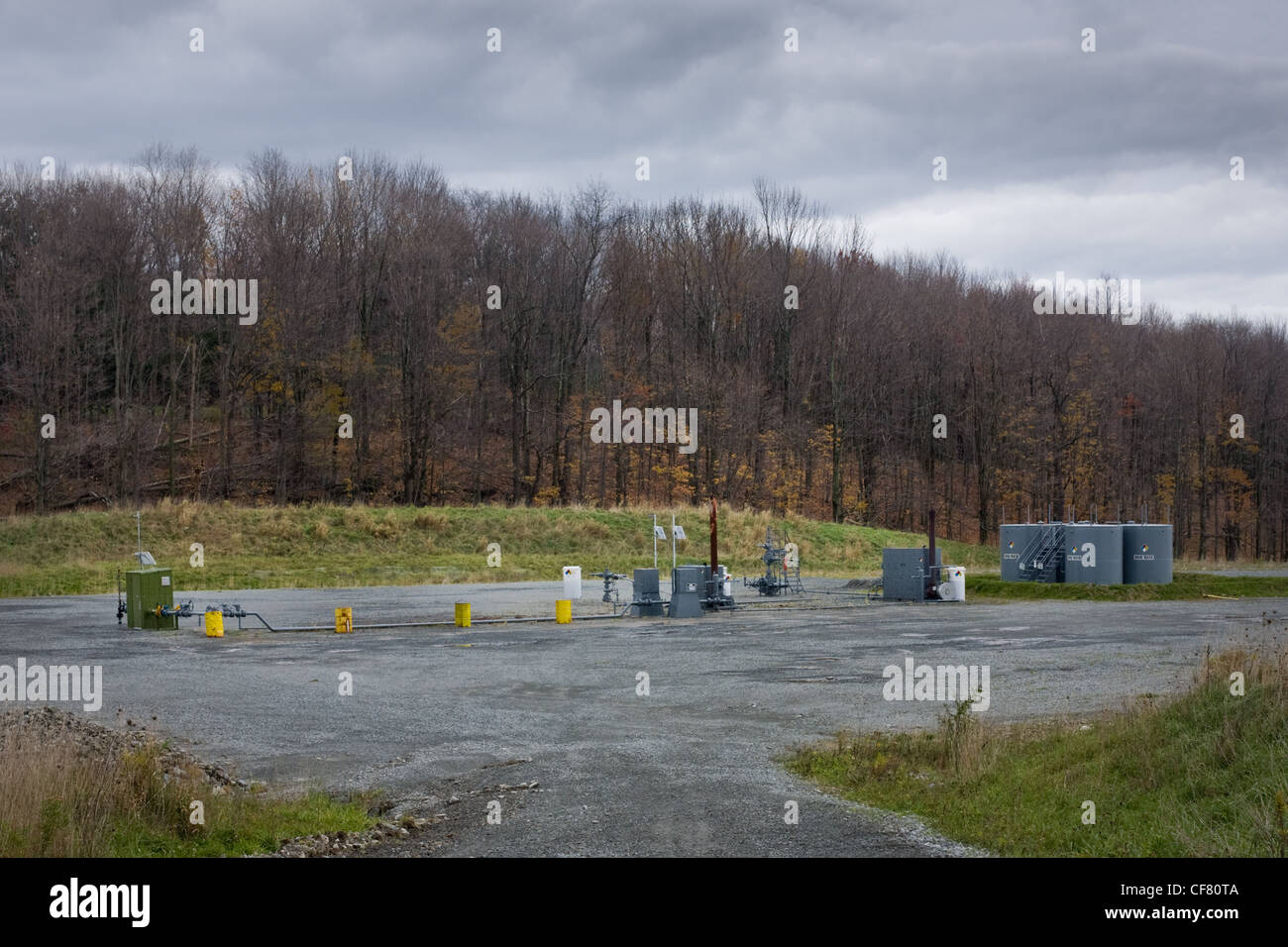 Un hydrofracking site après le forage est terminé, Dimock, en Pennsylvanie, Susquehanna Comté Banque D'Images