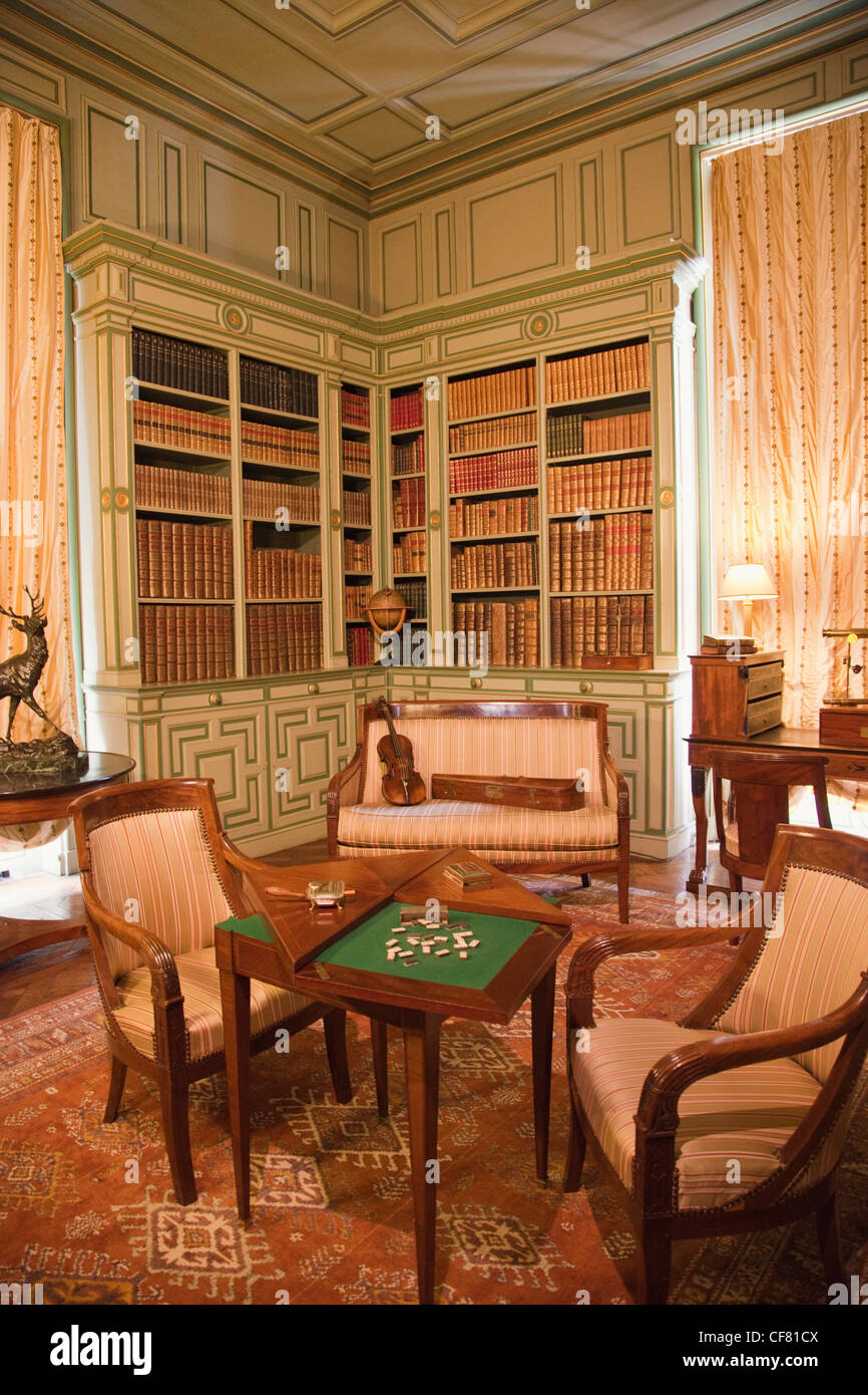 Europe, France, Loire, Loire, Château de Cheverny, le château de Cheverny, château, châteaux, Bibliothèque, livres, de l'Intérieur, de l'UNESCO, UNESCO Banque D'Images