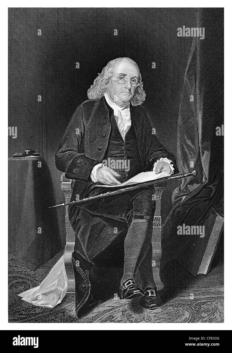 Benjamin Franklin, homme d'imprimante, écrivain scientifique,(1706-1790) Banque D'Images