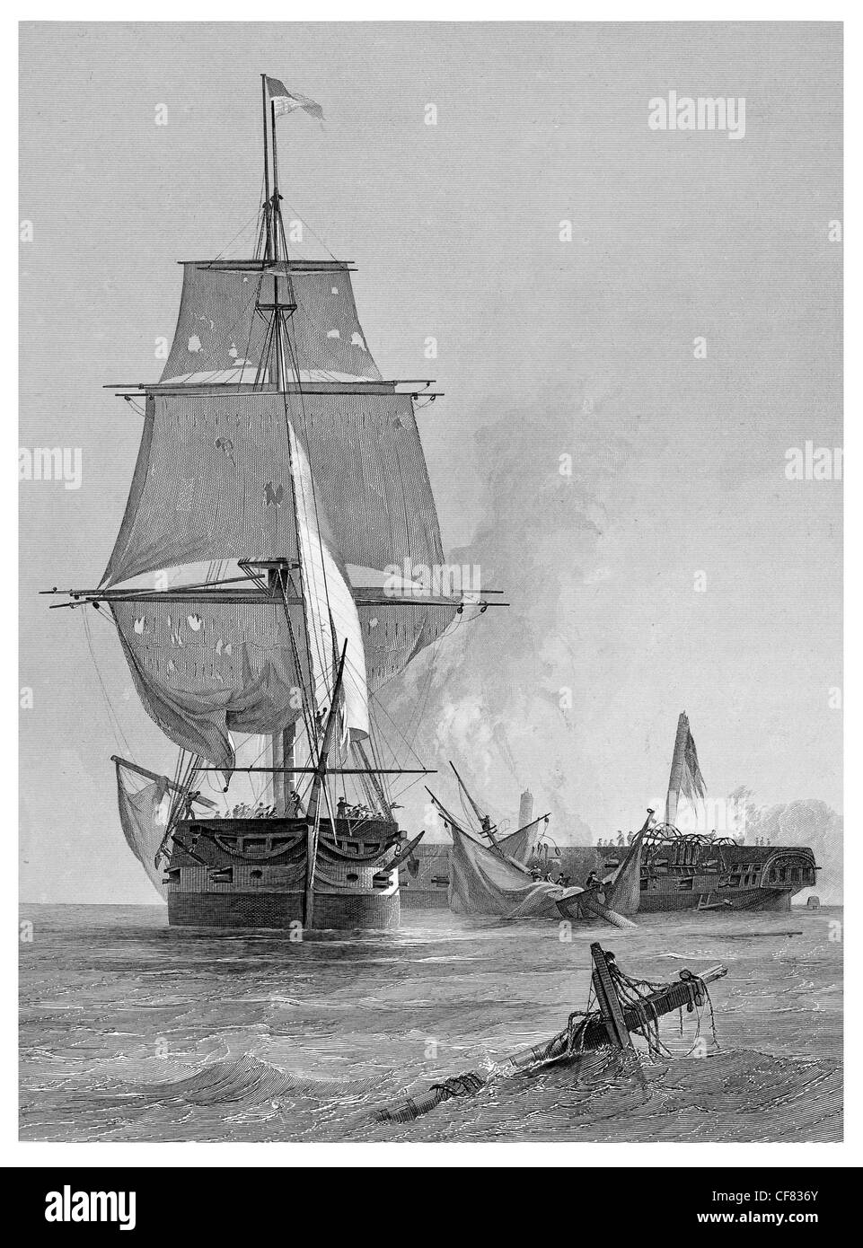Bataille entre l'USS Constitution et HMS Guerriere 19 Août 1812 Banque D'Images