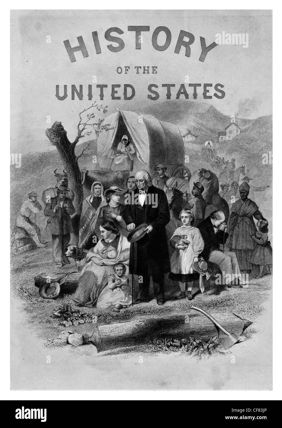 Histoire de l'Organisation des membres de l'union de l'incident 1861 colons chariot couvert de guerre Banque D'Images
