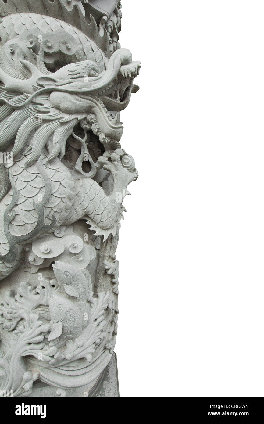 La sculpture sur pierre Dragon chinois taoïste de l'extérieur de la colonne Banque D'Images