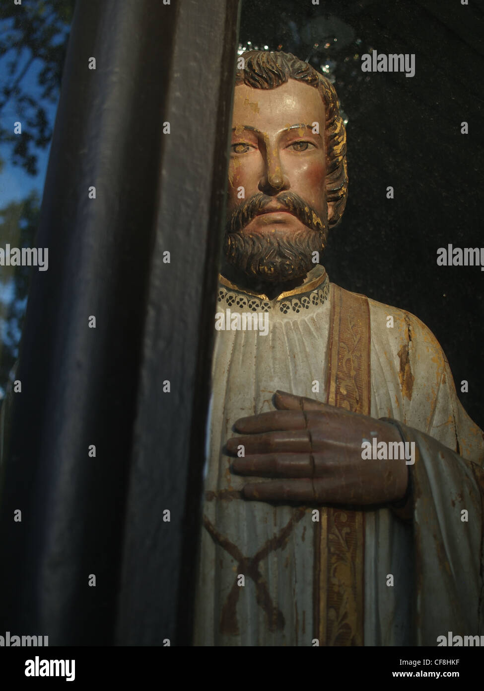 Meubles anciens en statue de la missionnaire jésuite et saint catholique, saint François Xavier, Brooklyn, New York Banque D'Images