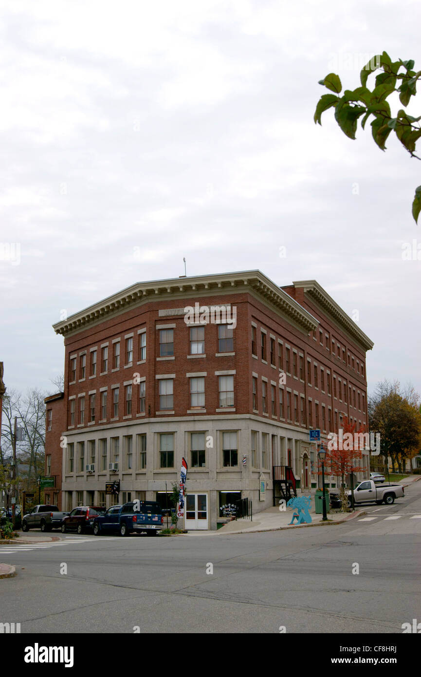 Bâtiments de style italianisant 1866 connu sous le nom de Hayford bloc dans Belfast, Maine. Banque D'Images