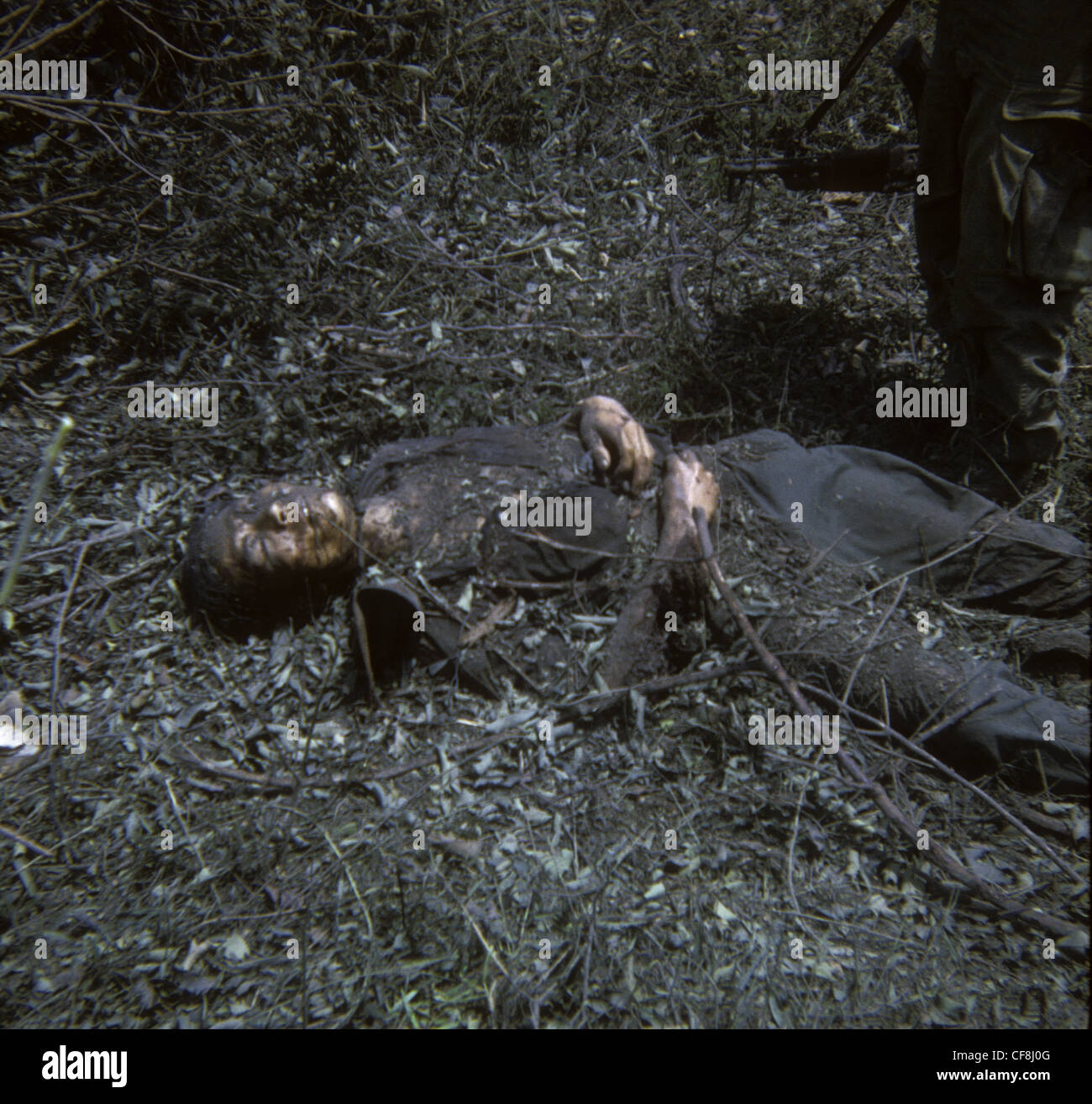Soldat Vietcong morts (1/5e de l'infanterie mécanisée) GUERRE DU VIETNAM CU CHI 1966 blindés M113 Infanterie 25 Banque D'Images