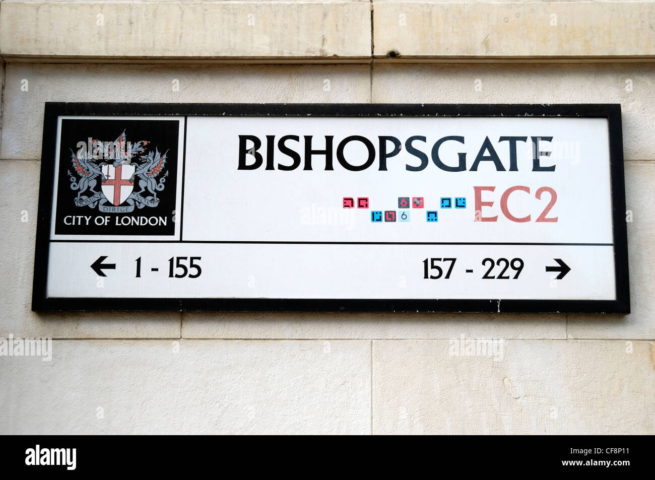 Bishopsgate EC2 street sign, Londres, Angleterre Banque D'Images