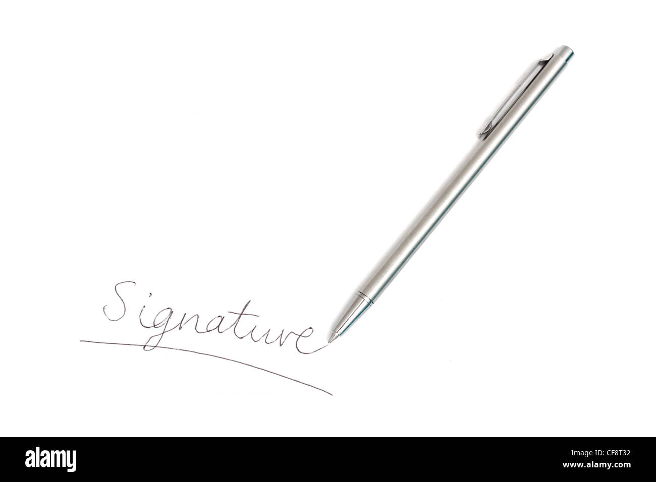 Une signature et un stylo à bille on white Banque D'Images