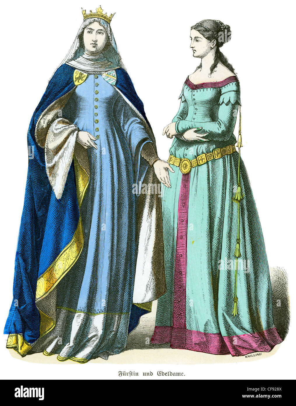 Un couple de femmes dans la robe d'une princesse du 14ème siècle et Noble Femme Banque D'Images