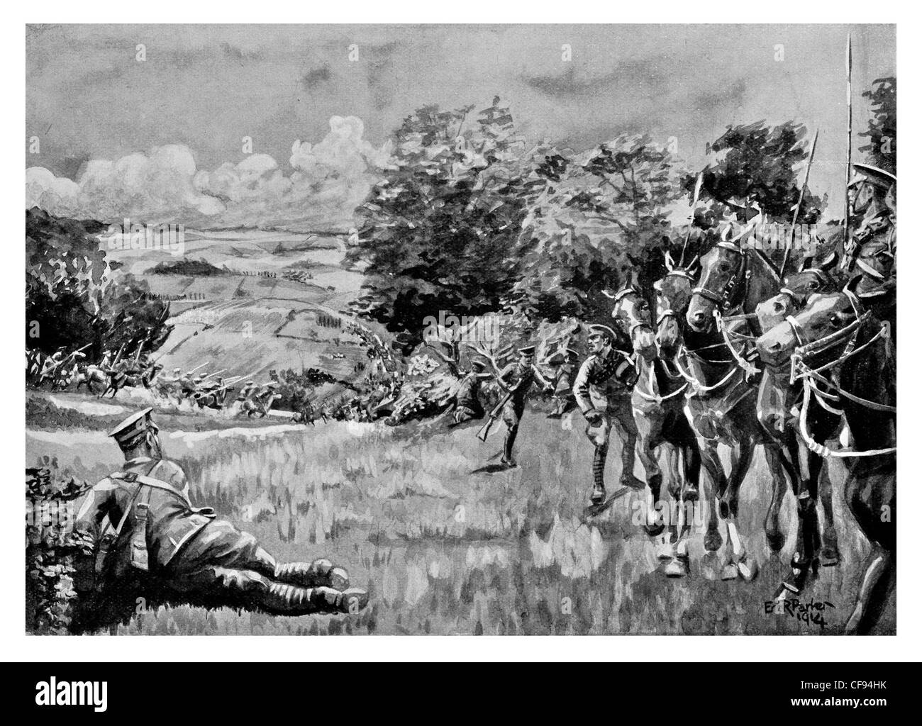 Attaque de convoi allemand par le 5th Royal Lancers Banque D'Images