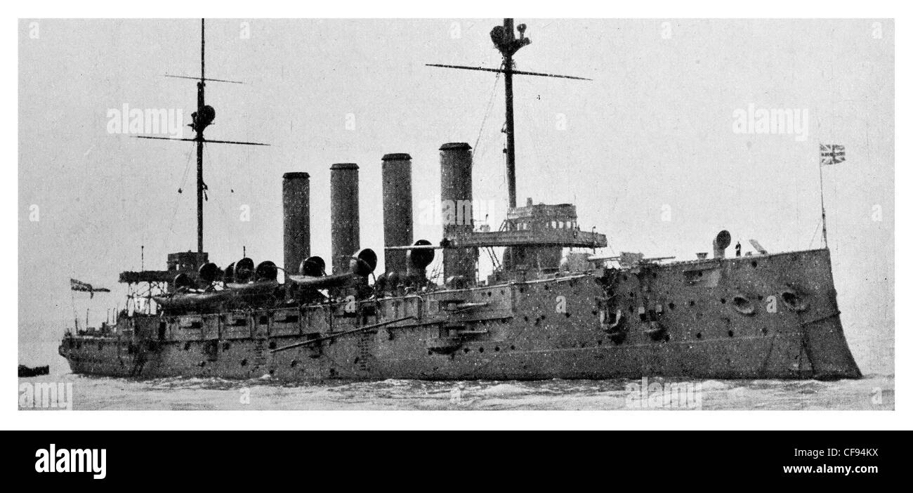 Aboukir HMS Cressy-blindé catégorie cruiser.Le Contre-amiral Henry H Campbell du 7e Escadron de patrouille. Banque D'Images