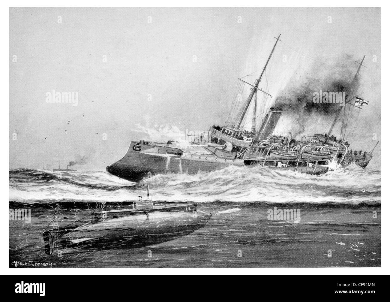 Hela croiseur allemand coulé par un sous-marin 13 septembre 1914 premier navire allemand coulé par un sous-marin britannique Banque D'Images