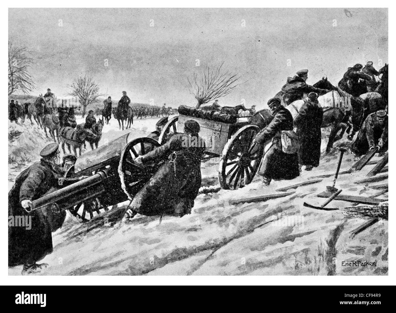 La négociation d'une artillerie russe ford peu profondes d'artillerie canon trench coat Banque D'Images