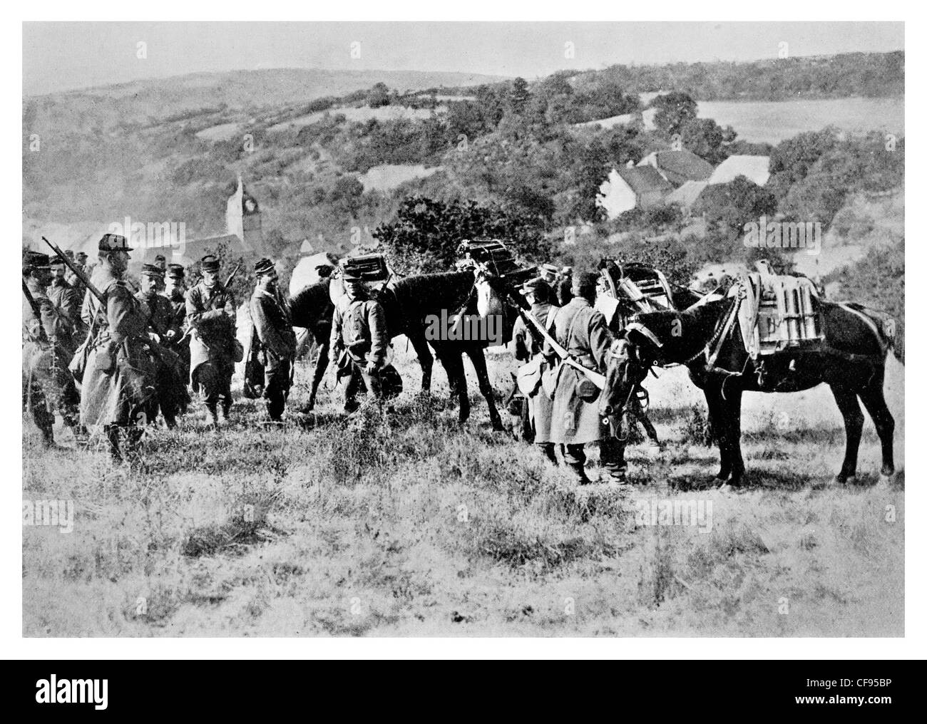 Section mitrailleuse française détenant une position surélevée machinegun Banque D'Images