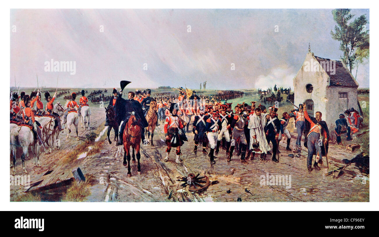Le Wellington de mars Quatre Bras à Waterloo par Ernest Crofts Arthur Wellesley, 1er duc de Wellington marche guerre Bataille Banque D'Images