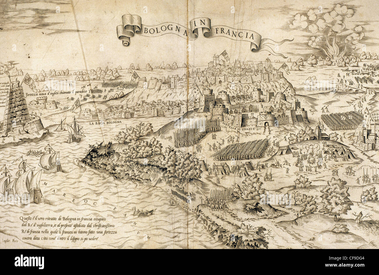 La guerre de 1542-1546 italien. Siège de Boulogne (1544) pendant le roi Henry VIII de l'Angleterre de la troisième invasion de la France. Banque D'Images