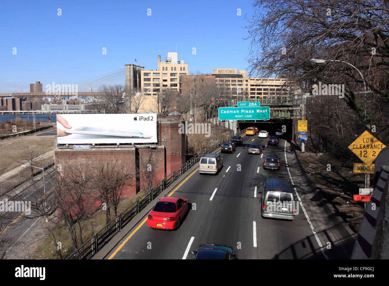 Le Brooklyn Queens Expressway en direction nord près du pont de Brooklyn New York City Banque D'Images