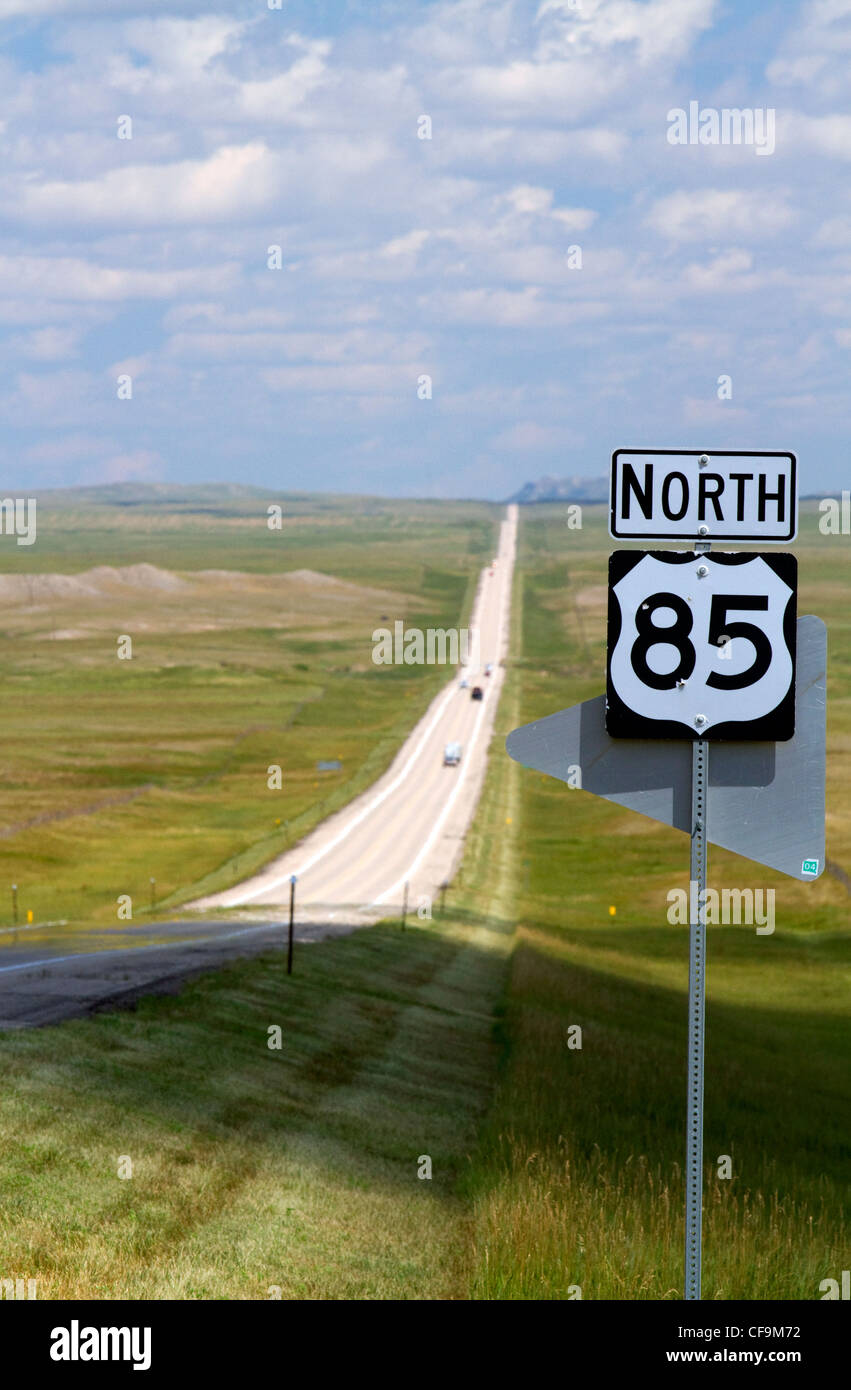 Highway 85 North Road sign, Dakota du Sud, USA. Banque D'Images